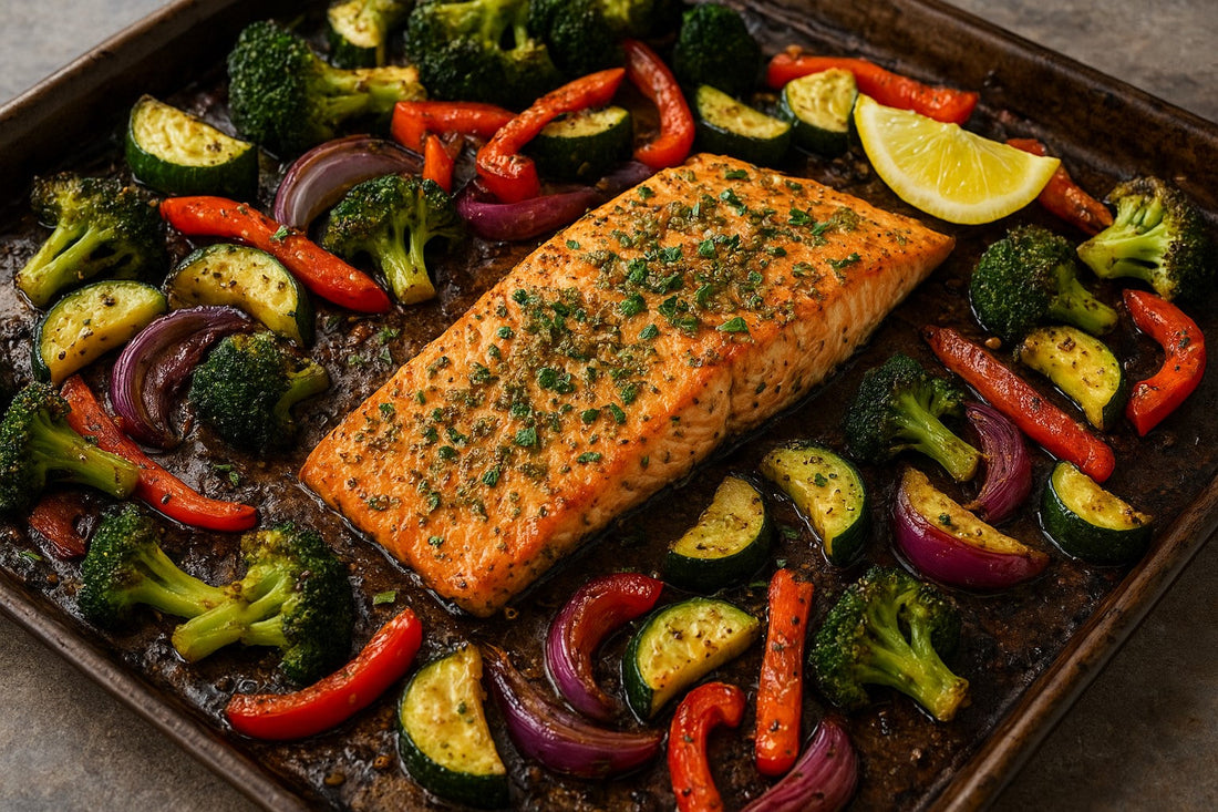 🌿 Rollicking Buckaroo Herb-Crusted Salmon with Roasted Veggies