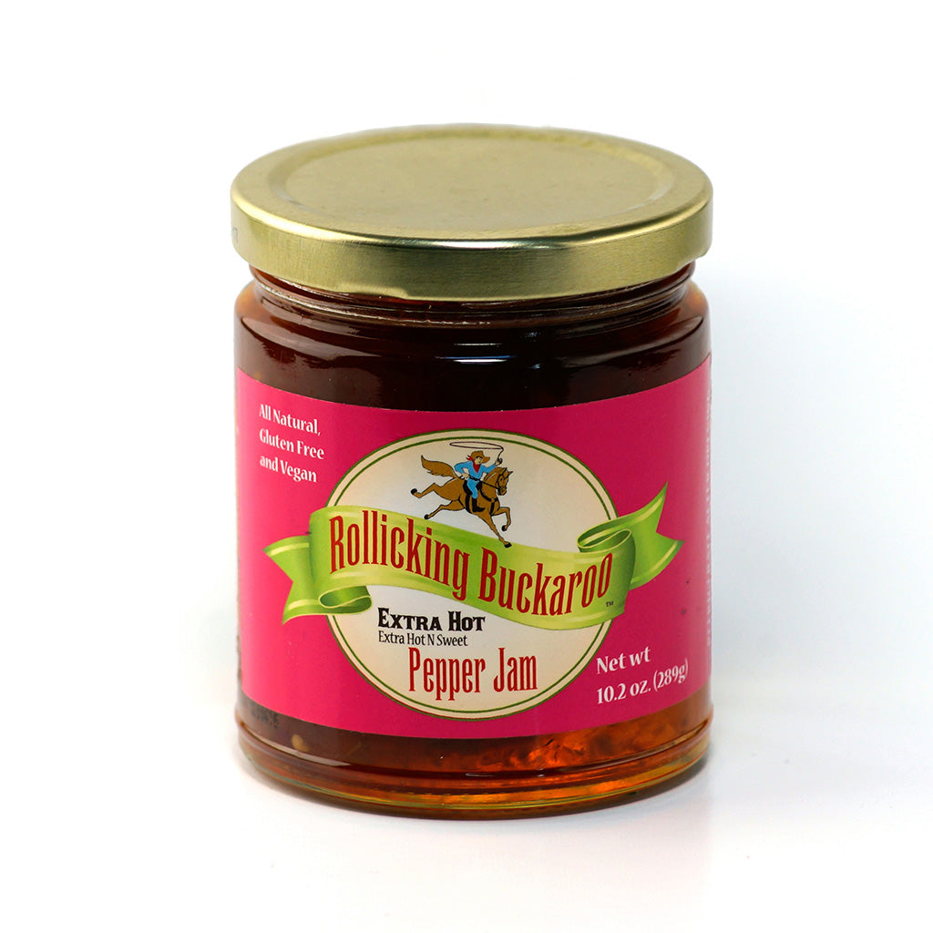rollicking buckaroo extra hot pepper jam jar