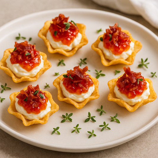 Gourmet Pepper Jam Bites with Whipped Goat Cheese &amp; Crispy Prosciutto