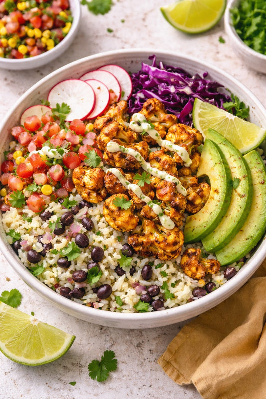Adobo Lime Roasted Cauliflower & Black Bean Rice Bowl
