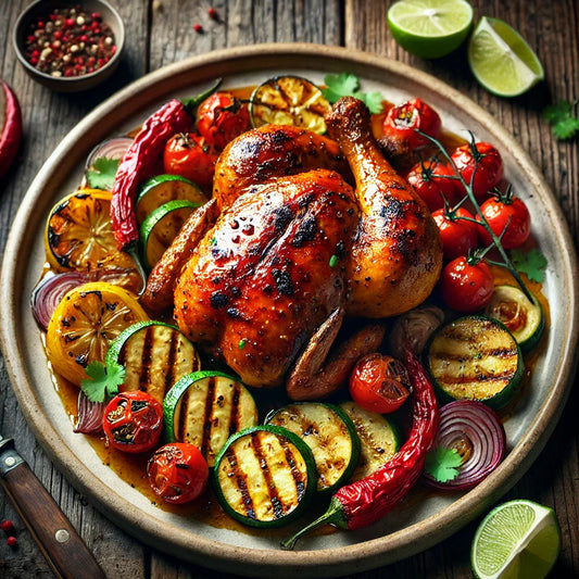 Spicy Adobo Lime Glazed Chicken with Roasted Veggies