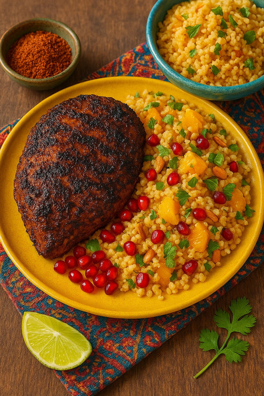 🌶️ Rollicking Buckaroo Espresso-Rubbed Moroccan Chicken with Citrus Couscous