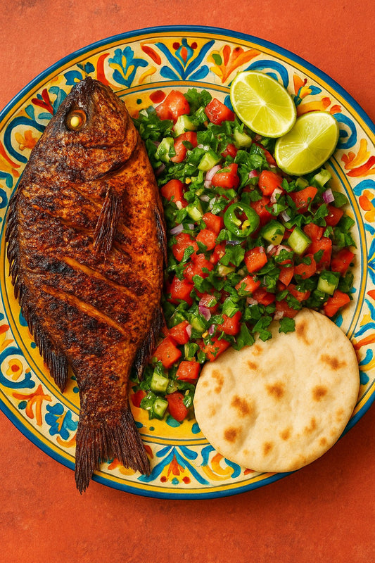 🌿 Sudanese-Inspired Grilled Fish with Tomato-Lime Salad