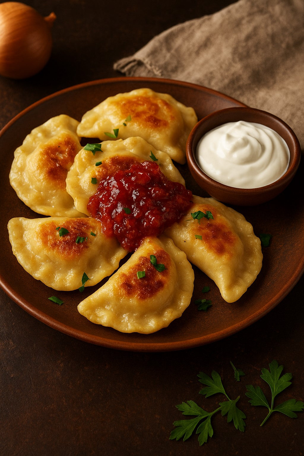 Caramelized Onion & Pepper Jam Pierogi
