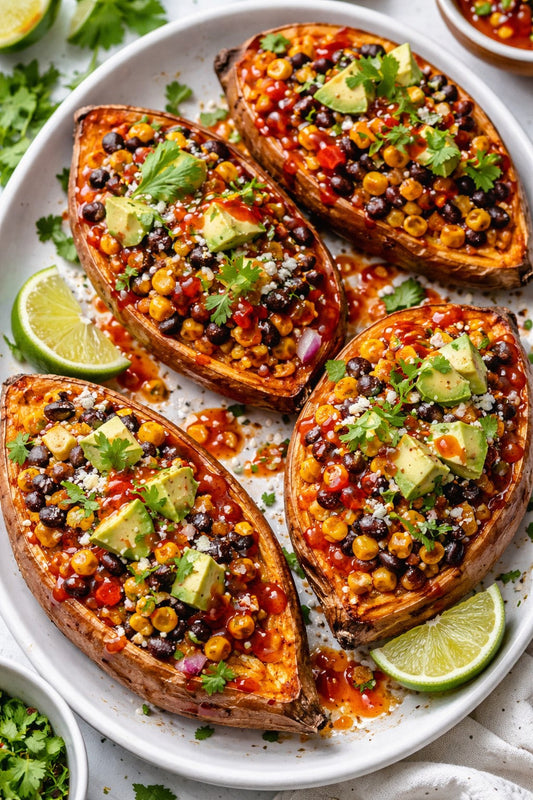 Rollicking Buckaroo Vegan Stuffed Sweet Potatoes