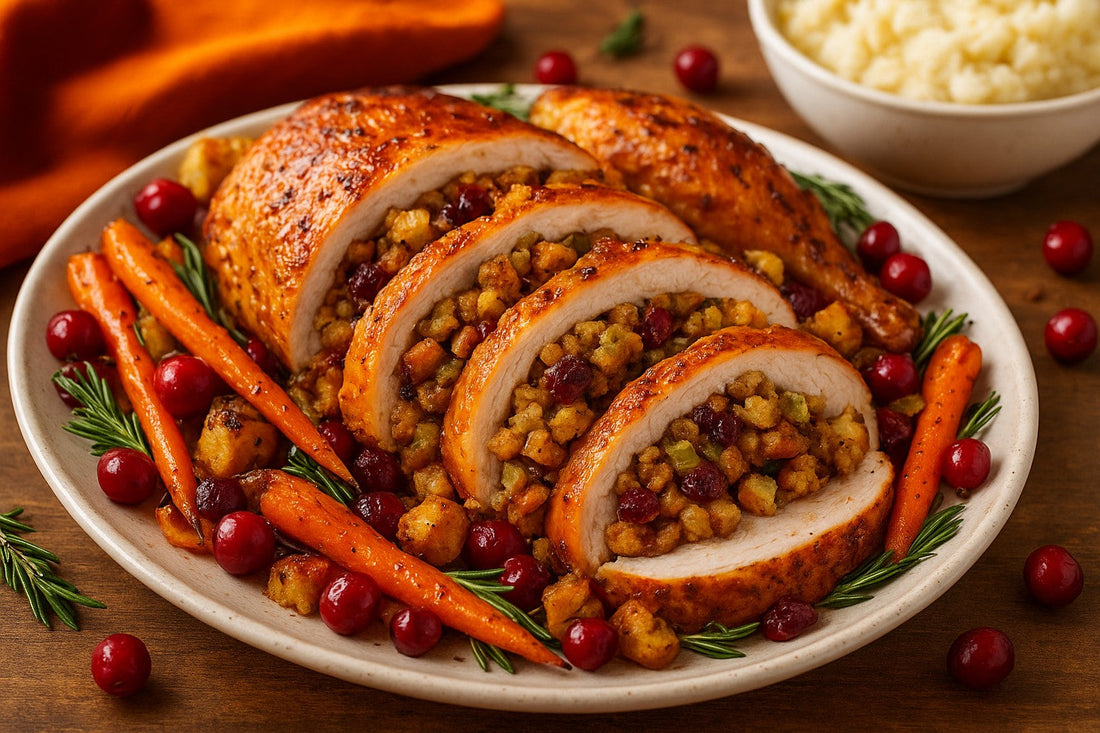 🍂 Rollicking Buckaroo Glazed Turkey Roulade with Cranberry Cornbread Stuffing