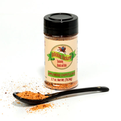 applewood chipotle rub seasoning blend bottle and spoon with seasoning on it