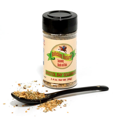 bristol bay seasoning blend bottle and spoon with seasoning on it