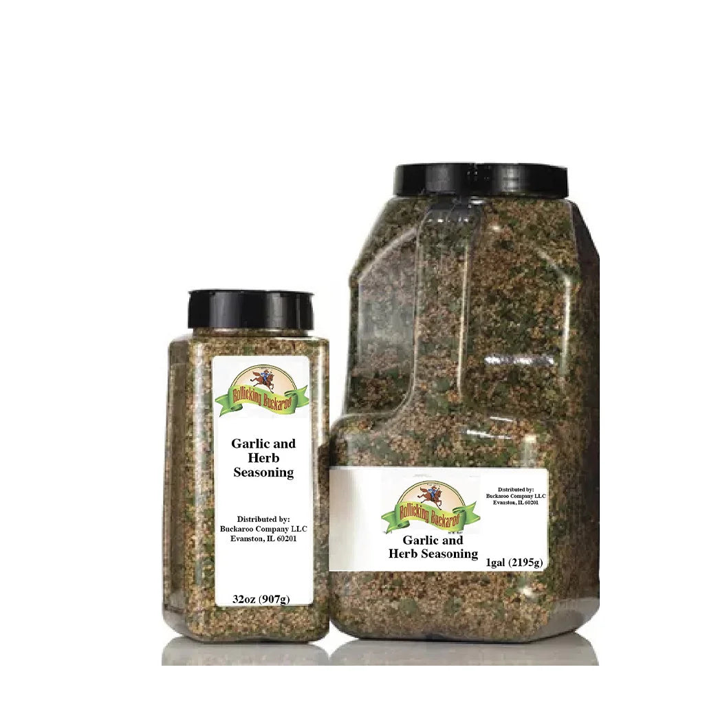 Garlic and Herb seasoning blends wholesale bottles from Rollicking Buckaroo