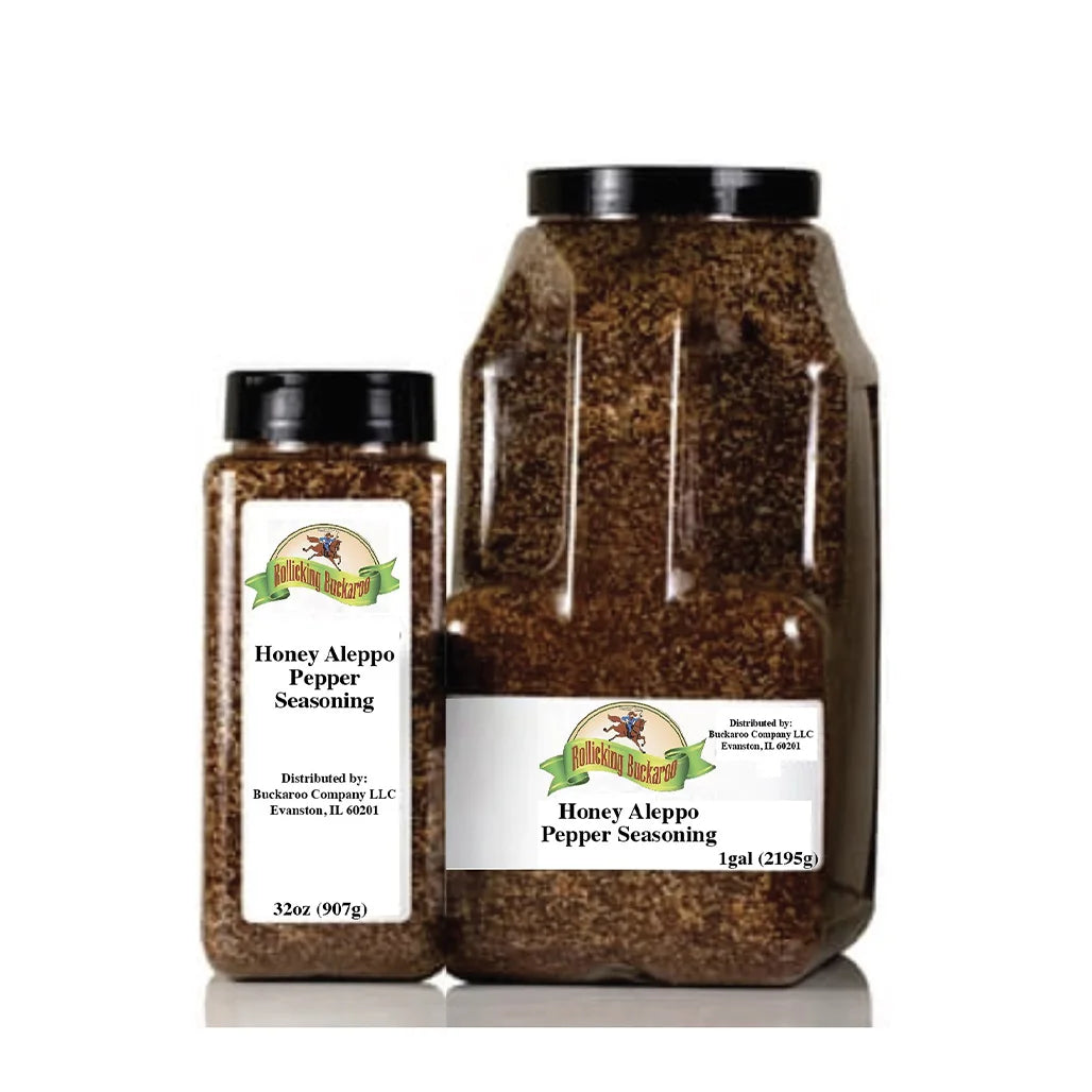 Honey Aleppo Pepper seasoning blends wholesale bottles from Rollicking Buckaroo