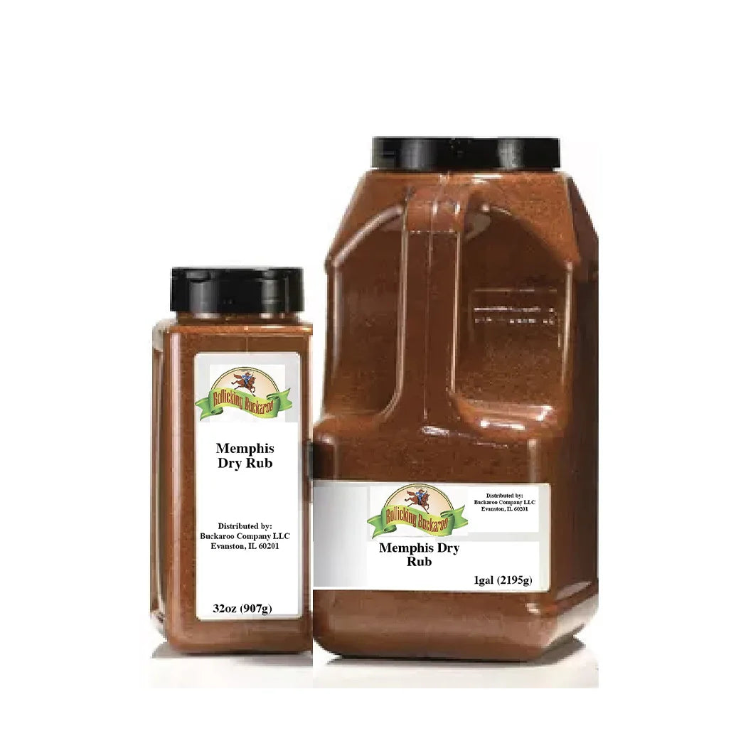 Memphis Dry Rub seasoning blends wholesale bottles from Rollicking Buckaroo