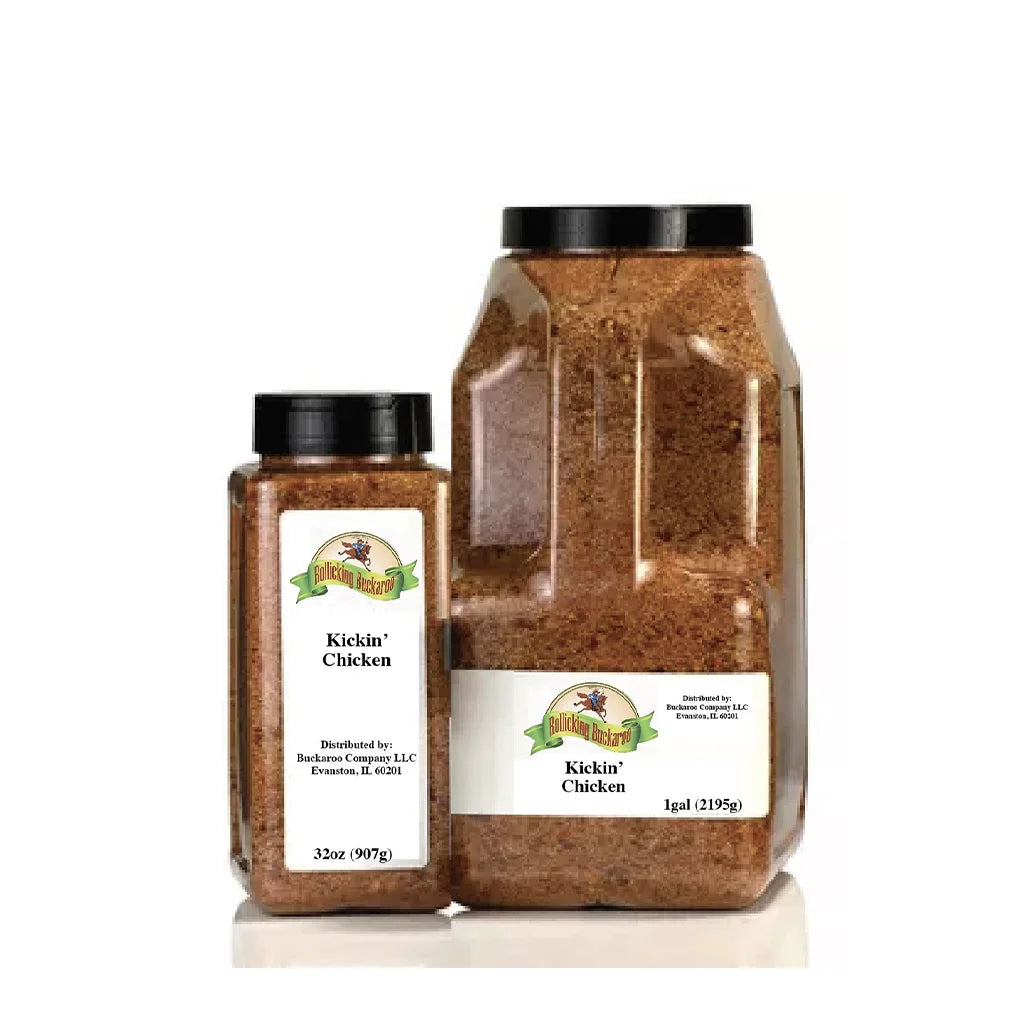 Kickin Chicken seasoning blends wholesale bottles from Rollicking Buckaroo
