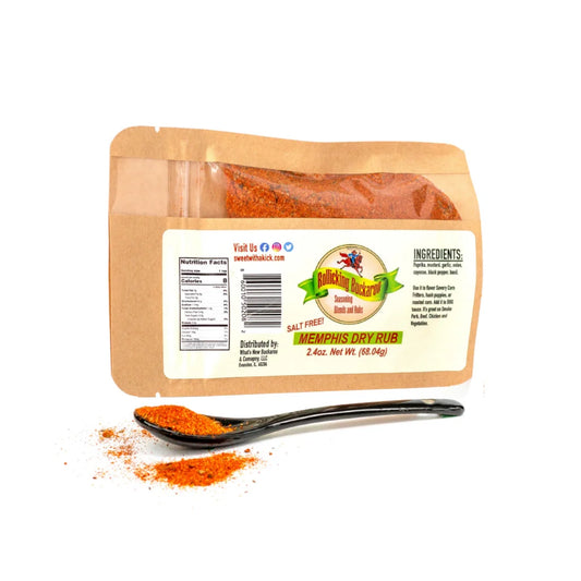 memphis dry rub seasoning blend pouch and spoon with seasoning on it